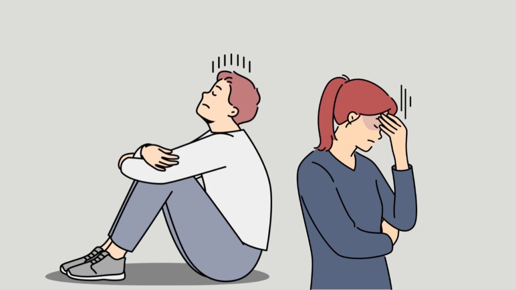 悩みを抱える男女のイラスト